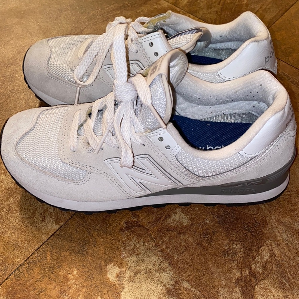 New Balance White and Grey 574 Core Sneakers